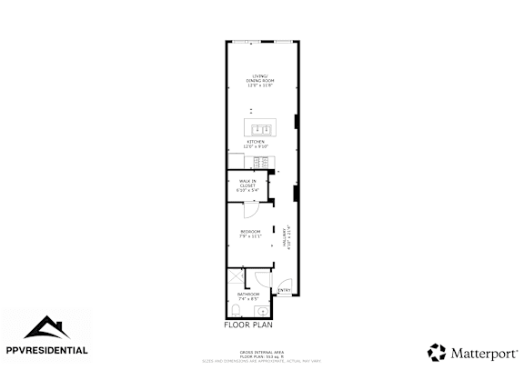 A floor plan for a building with a logo for PPV Residential and Matterport.