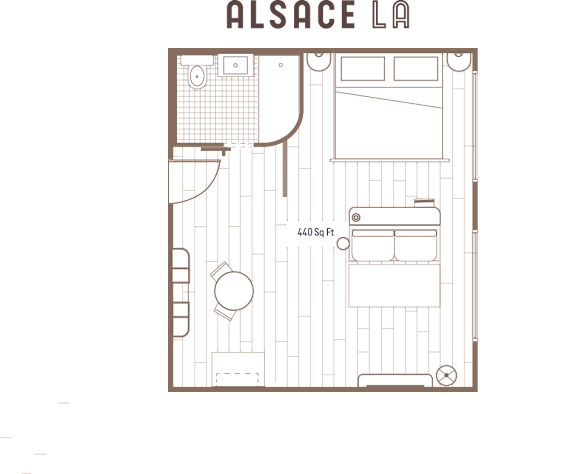 Floor Plan  Deluxe King Studio Floor Plan at Alsace Living, California, 90016