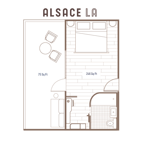 Deluxe King Terrace Floor Plan at Alsace Living, Los Angeles