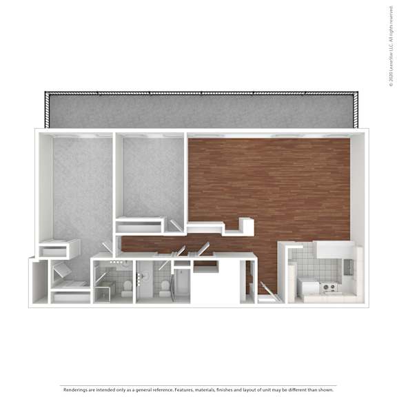 A diagram of a house layout with a kitchen, living room, and bathroom.