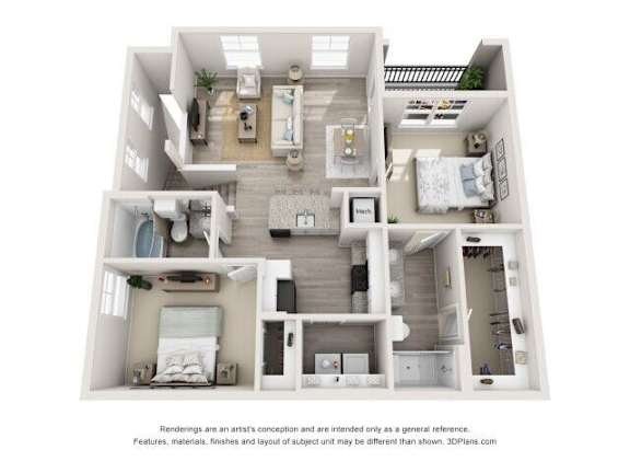 2bed 2bath Floor Plan at Leland Station Apartments, Leland, North Carolina
