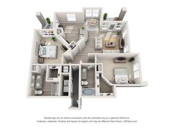 2bed 2bath A Floor Plan at Leland Station Apartments, Leland
