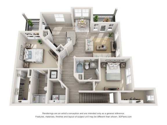 2bed 2bath C Floor Plan at Leland Station Apartments, North Carolina, 28451