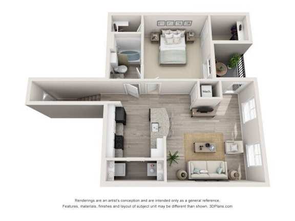 1bed 1bath B Floor Plan at Leland Station Apartments, Leland, NC