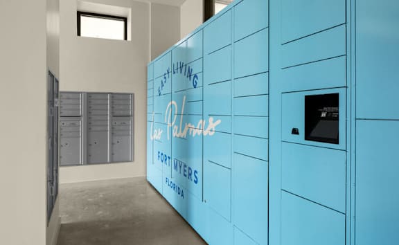 A blue locker at Las Palmas Apartments, Fort Myers, FL 33913