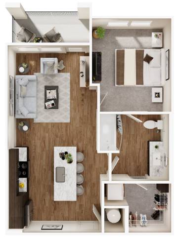 Floor Plan  A1 One Bedroom One Bathroom Floorplan at Las Palmas Apartments, Florida