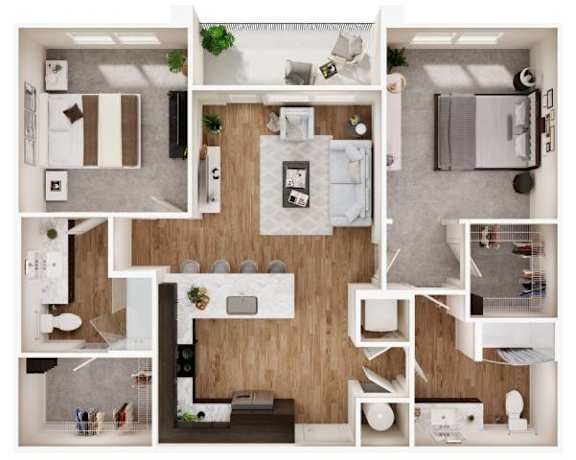 Floor Plan  B1 Two Bedroom Two Bathroom Floorplan at Las Palmas Apartments, Fort Myers, 33913
