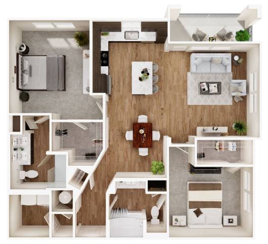 B3 Two Bedroom Two Bathroom Floorplan at Las Palmas Apartments, Fort Myers