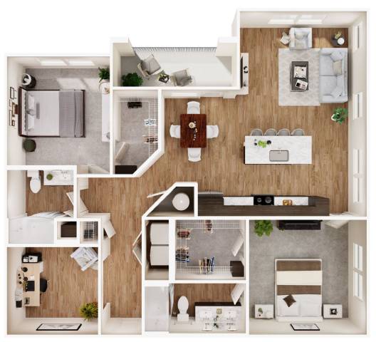 B4D Two Bedroom Two Bathroom Floorplan at Las Palmas Apartments, Florida