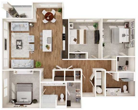 C1 Three Bedroom Two Bathroom Floorplan at Las Palmas Apartments, Florida 33913