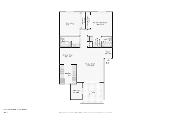 A floor plan of a one bedroom apartment.