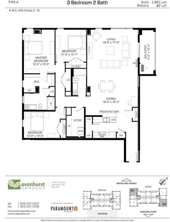 A floor plan for a 3 Bedroom 2 Bath home.