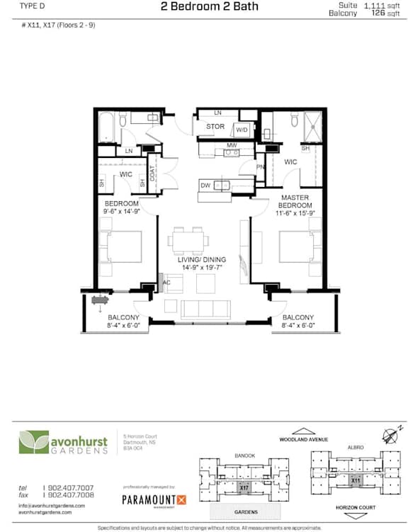 A floor plan for a 2 Bedroom 2 Bath suite at Avonhurst Gardens.