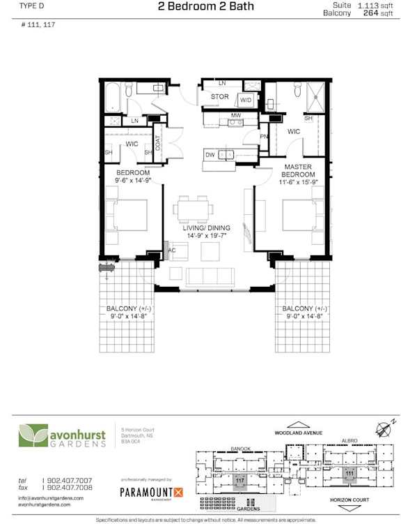 A floor plan for a 2 Bedroom 2 Bath suite.