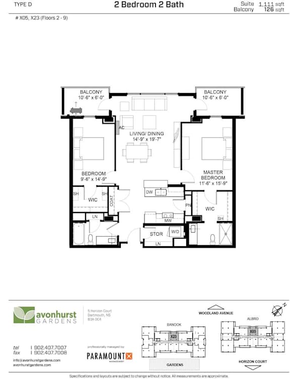 A floor plan for a 2 Bedroom 2 Bath suite at Avonhurst Gardens.