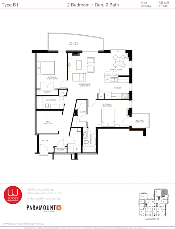 A floor plan for a Type B1 apartment with 2 bedrooms and 2 bathrooms is displayed.