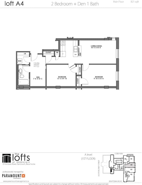 A drawing of a floor plan for a loft apartment.