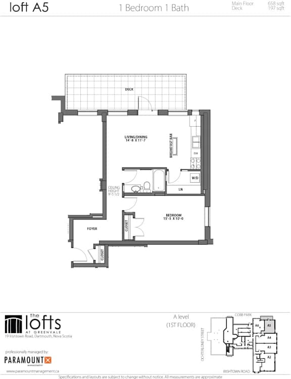 A drawing of a floor plan for a loft apartment.