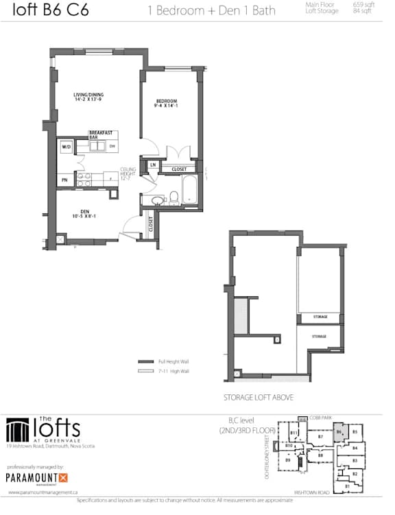 A floor plan for a loft with a living room, bedroom, and bathroom.