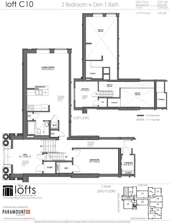 A black and white image of a floor plan for a loft apartment.