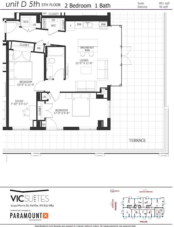 A floor plan for a Vic Suetes Paramount apartment.
