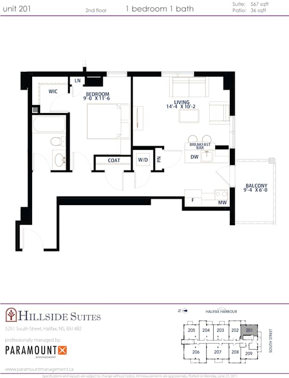 A floor plan for a 2nd floor suite with a 1 bedroom 1 bath layout.