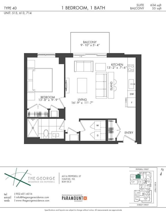 A floor plan for a 40 type apartment in The George Residences on Pepperell Street.