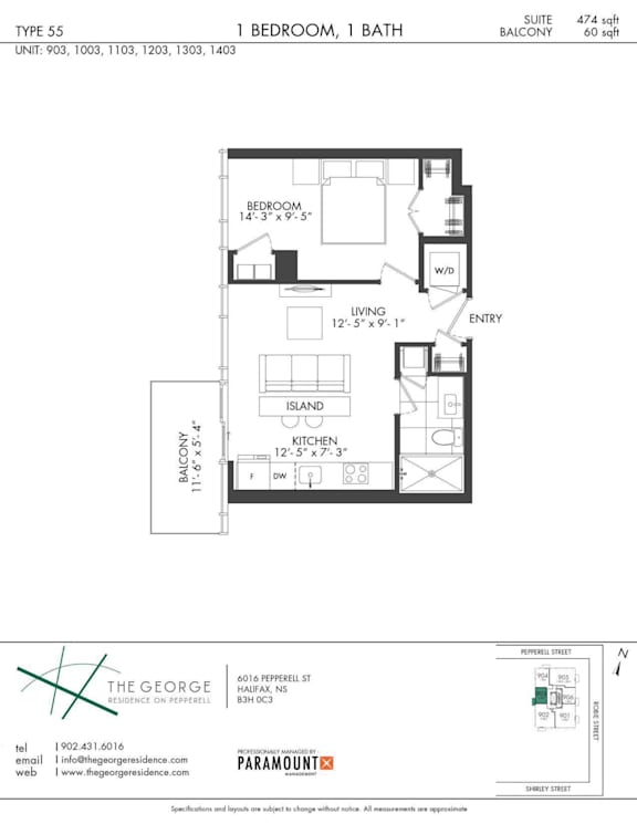 A floor plan for a suite at The George Residences on Pepperell Street.