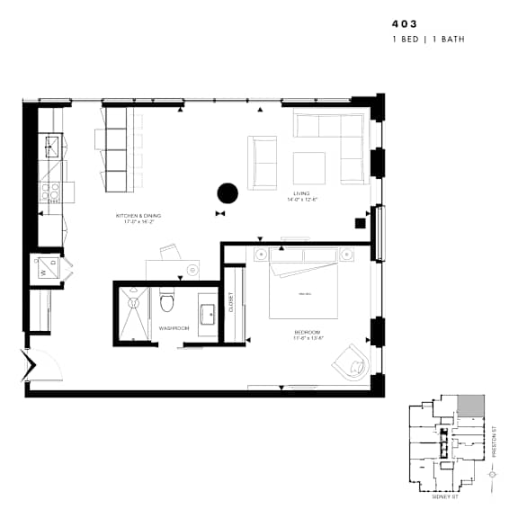 Floor Plan  Floor plan of 403 (1 Bed, 1 Bath) at SoHo Italia