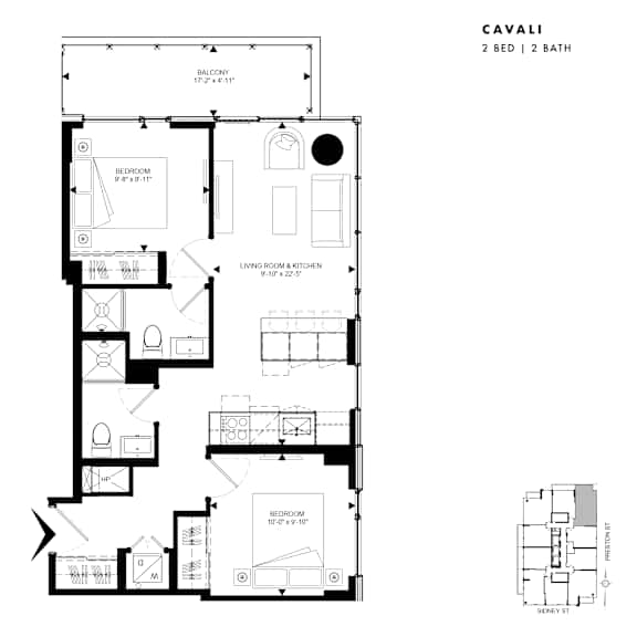 Floor plan of Cavali (2 Bed, 2 Bath) at SoHo Italia