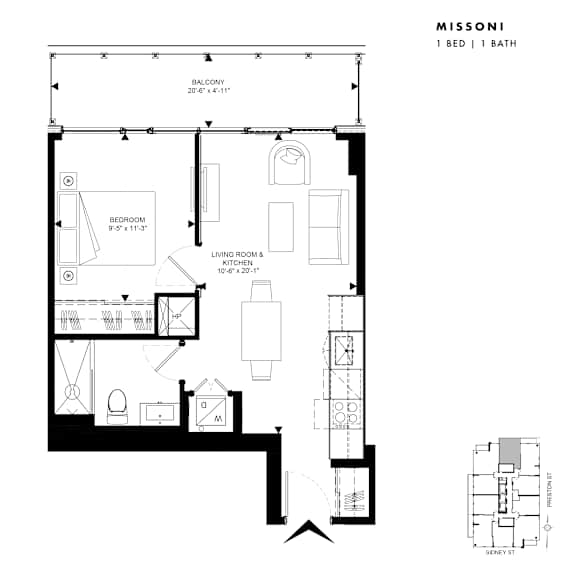 Floor plan of Missoni (1 Bed, 1 Bath) at SoHo Italia