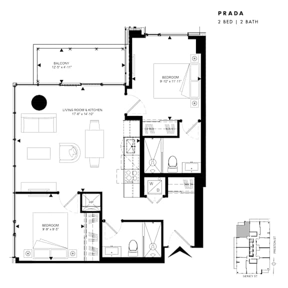 Floor plan of Prada (2 Bed, 2 Bath) at SoHo Italia