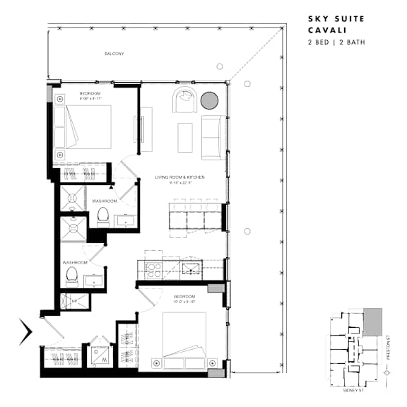 Floor plan of Sky Suite Cavali (2 Bed, 2 Bath) at SoHo Italia