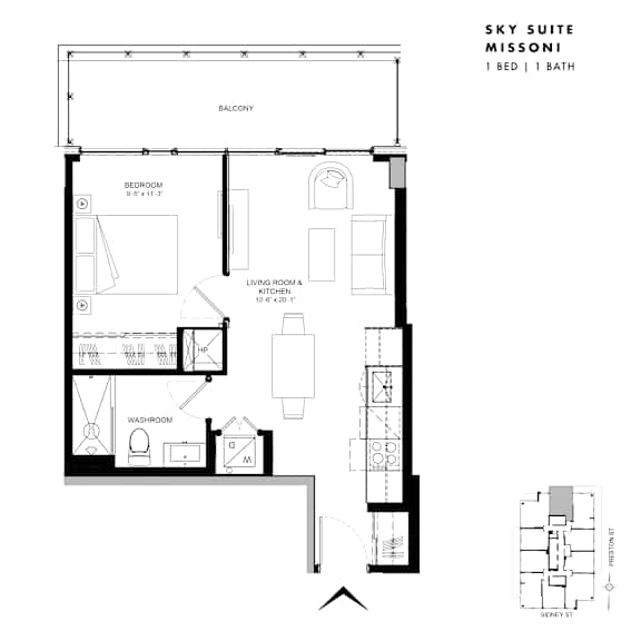 Floor plan of Sky Suite Missoni (1 Bed, 1 Bath) at SoHo Italia