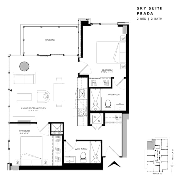 Floor plan of Sky Suite Prada (2 Bed, 2 Bath) at SoHo Italia