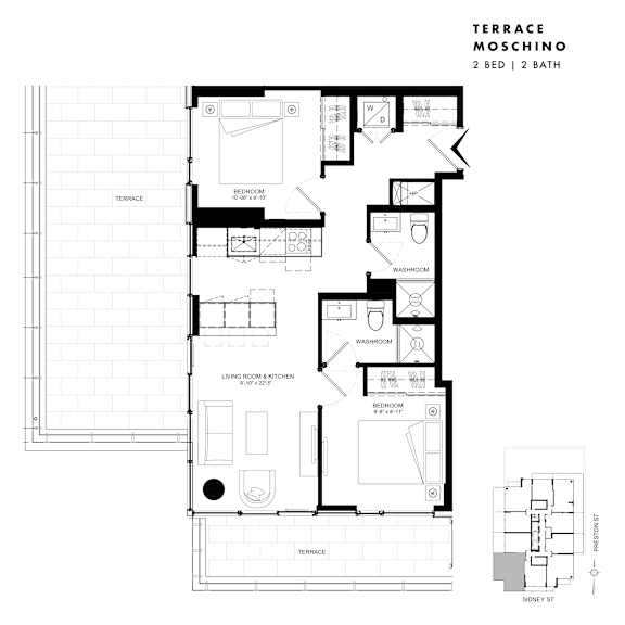Floor plan of Sky Suite Moschino (2 Bed, 2 Bath) at SoHo Italia