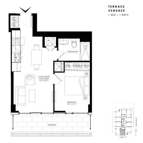 Floor plan of Terrace Suite Versace (1 Bed, 1 Bath) at SoHo Italia