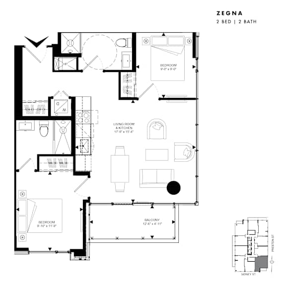 Floor Plan  Floor plan of Zegna (2 Bed, 2 Bath) at SoHo Italia