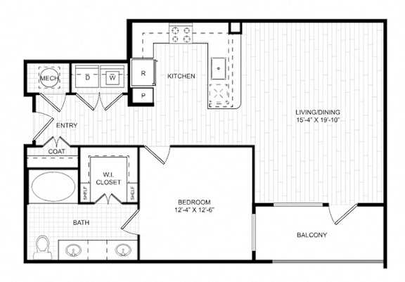 A floor plan of a home with a living room, dining room, kitchen, and bathroom.