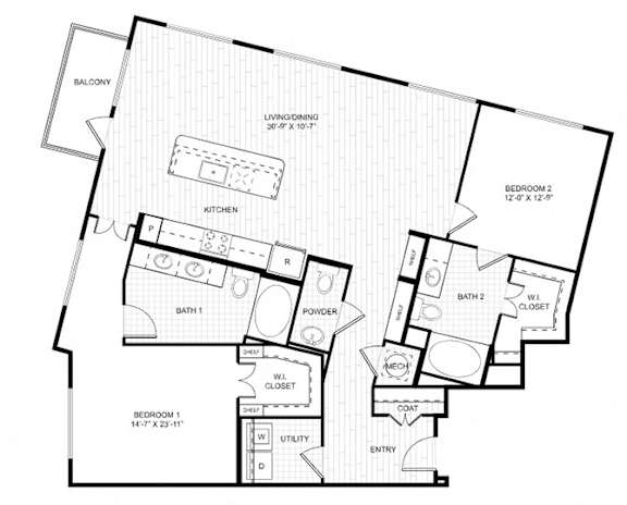 A black and white image of a house floor plan with a balcony.
