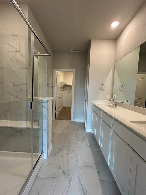 Bathroom with Marble Floor at Cottages at Beltmill Apartments, Saginaw, TX, 76131