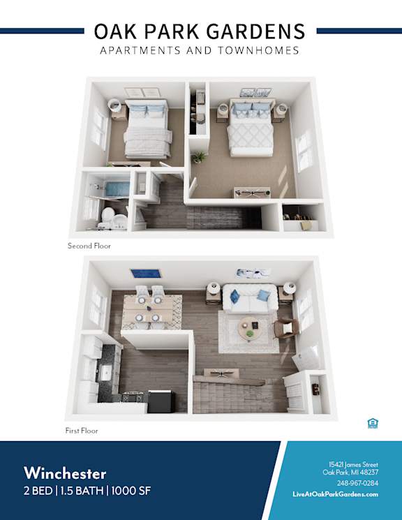 A brochure for Oak Park Gardens apartments and townhomes.