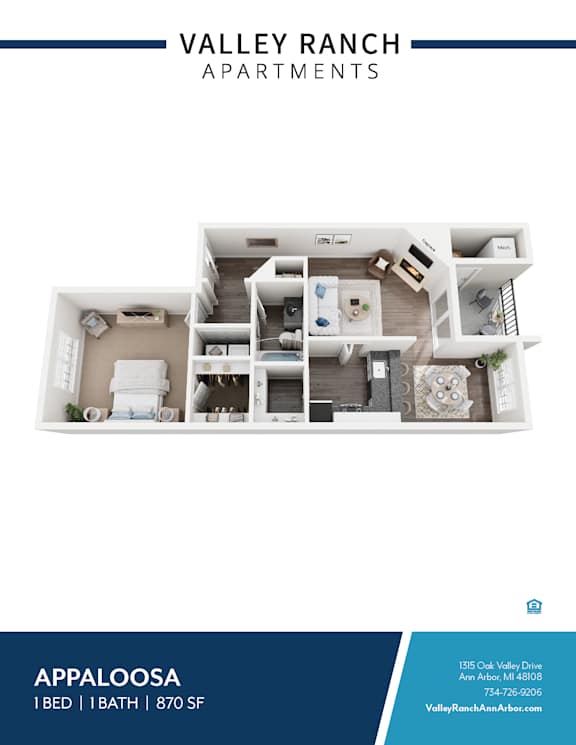 Apartment floor plan for Valley Ranch Apartments in Appaloosa.