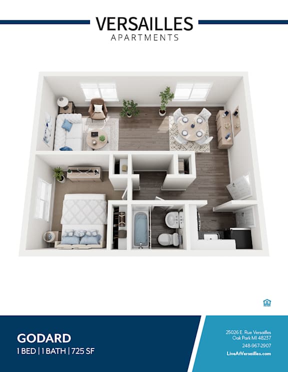 A floor plan of a one bedroom apartment with a bathroom and living room.