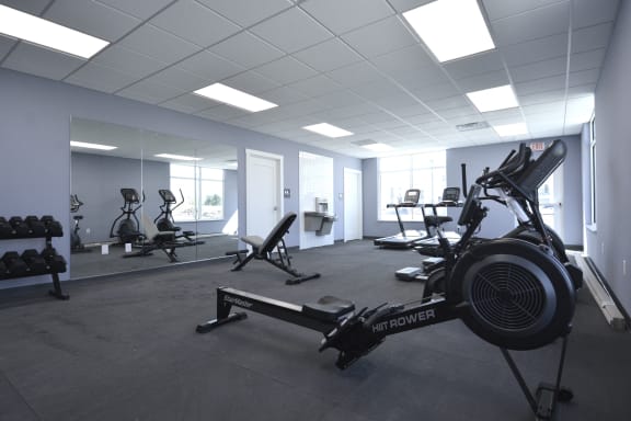 Gym with a lot of exercise equipment at The Landing Apartments, Indianapolis