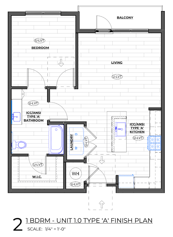A floor plan for a 1 bedroom, unit 10 type A finish plan.