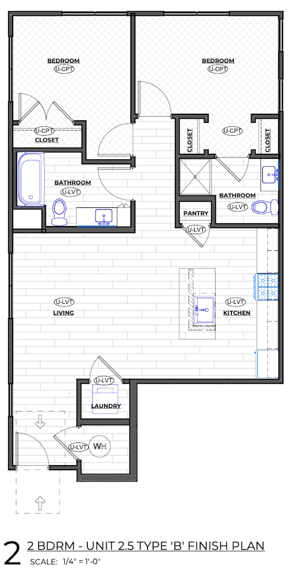 A floor plan of a 2 BDRM - UNIT 2.5 TYPE B' FINISH PLAN.