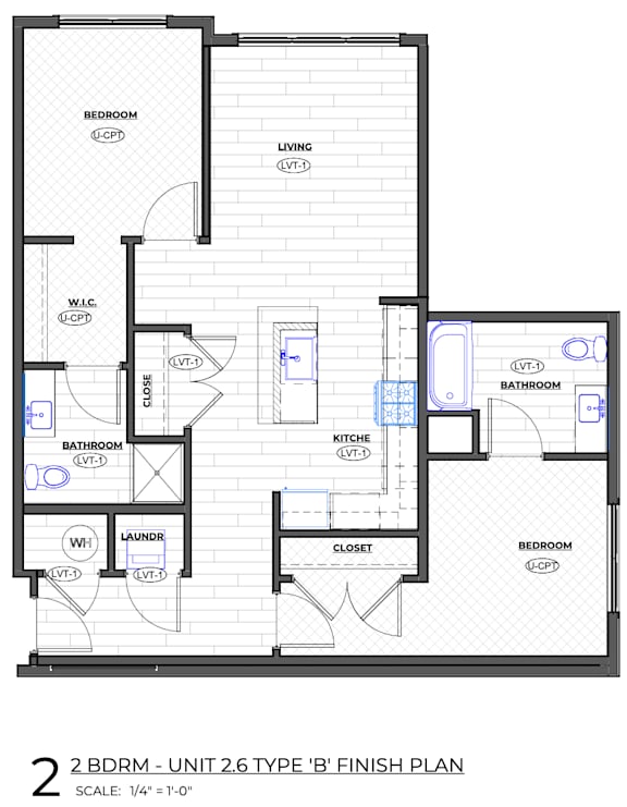 A floor plan of a 2 BDRM - UNIT 2.6 TYPE 'B' FINISH PLAN.