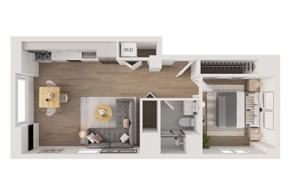 1 Bed Floor Plan at The Nest at Lincoln Park West, Chicago, IL