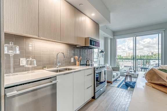 A modern kitchen at Southpark on Whyte, Edmonton, Alberta